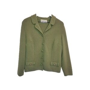 Vintage Womens Wool‎ Blazer Retro Avocado Green Brass Hardware Small